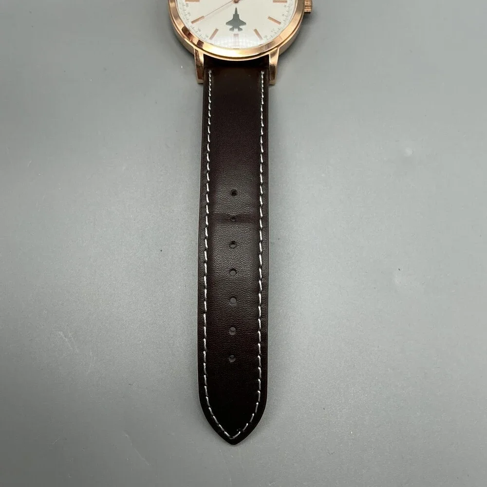 ROK Mens Watch 43mm Rose Gold Tone Brown Leather Air Force New Battery